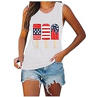 Popsicles Ice Cream Graphic Tees for Women Novelty Sleeveless Shirts American Flag Print Tshirt 4th of July Tanks Cute Tops