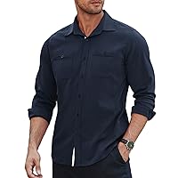Men's Slim Fit Dress Shirt Business Casual Button Down Shirts Long Sleeve Work Shirt with Pockets