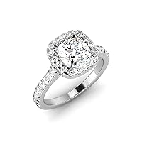 GEMHUB Bridal Anniversary Ring Lab Created G VS1 Diamond Cushion Cut Halo Style 1.44 Carat 14k Rose Gold Size 4 5