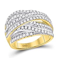 The Diamond Deal 10kt Yellow Gold Womens Baguette Diamond Woven Crossover Band Ring 1-5/8 Cttw