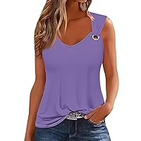 Summer Tops for Women 2024 Color Solid Sleeveless Flowy Trendy Tees Simple V Neck Vests Workout Basic Shirts