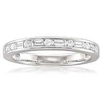 14k White Gold Baguette & Round Diamond Bridal Wedding Band Ring (1/2 cttw, H-I, SI1-SI2)