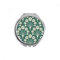 Green White Star Flower Decorative Hand Compact Mirror Round Portable Pocket Glass