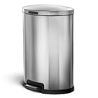 Home Zone Living 12 Gallon Kitchen Trash Can, Semi-Round Stainless Steel, Step Pedal, 45 Liter