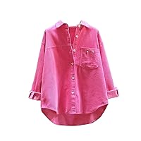 Corduroy Shirt Women Long Sleeve Button Blouse Solid Pockets Clothing