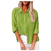 Long Sleeve Button Up Shirts for Women Cotton Linen Tops for Women Women's One Neck Long Sleeve Top Fashion Strapless Ruffle Shirt Boho Linen Shirts for Women Women Button Green M