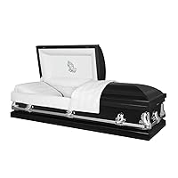 Titan Casket Orion Panel Collection (Black, Praying Hands) Handcrafted Funeral Casket - Black with White Interior & 'Praying Hands' Head Panel