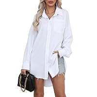 BB&KK Women's Button Down Shirt Dresses with Pockets Solid High Low Blouse Tops Long Sleeve