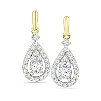 10kt Yellow Gold Womens Round Diamond Solitaire Teardrop Frame Dangle Earrings 1/2 Cttw