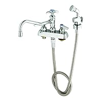 T&S Brass B-1152 Workboard Faucet with Deck Mount, 8-Inch Centers, 8-Inch Swing Nozzle with Diverter, Hose and Spray Valve