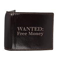 wanted: free money - Genuine Engraved Soft Cowhide Bifold Leather Wallet