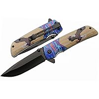 SZCO Supplies 8” Eagle Printed Assisted Open Liner Lock EDC outdoor Folding Knife, brown (300564-EG)