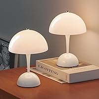 Cordless Table Lamps Set of 2 - Portable Touch Mushroom Lamp with Dimmer, Rechargeable Nightstand Lamp Night Light for Kids, Small LED Lamp Gift for Christmas Birthday, White