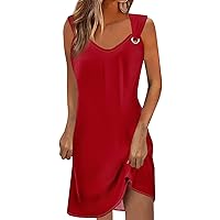 Summer Dresses for Women 2024 Solid Color Casual Patchwork Fashion Loose with Sleeveless Round Neck Dress