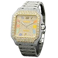 Fully Iced Out White VVS Moissanite Swiss Automatic Movement Hip Hop Studded Rainbow Roman Dial Luxury Two Tone Handmade Men's Watches