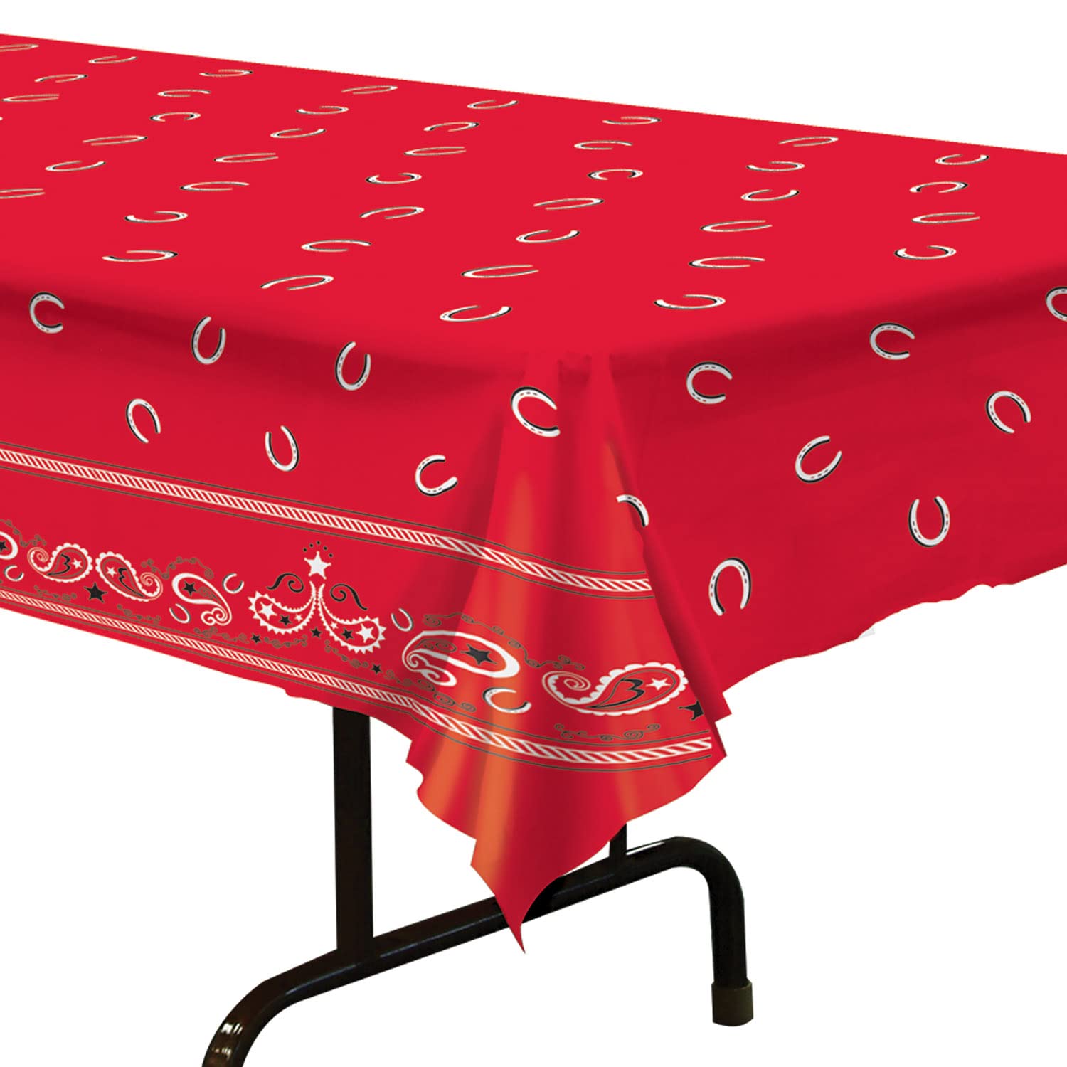 Beistle Red Bandana Tablecover, 54” x 108” – Plastic Table Cloth, Farm Theme Tablecloth, Cowboy Theme Party Decorations, Western Decorations, Bandana Tablecloth, Rectangular Tablecloth