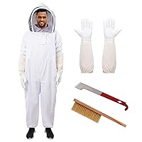 Bee Suit with Glove and Bee Hive Tool,Beekeeper Suit,Beekeeping Smock Protective Suit, with Veil and Pants Total Protection for Backyard & Beginner (L)