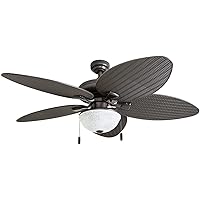 Honeywell Ceiling Fans Inland Breeze, 52 Inch Tropical Indoor Outdoor Ceiling Fan with Light, Pull Chain, Three Mount Options, Weather Resistant Blades - 50510-01 (Bronze)