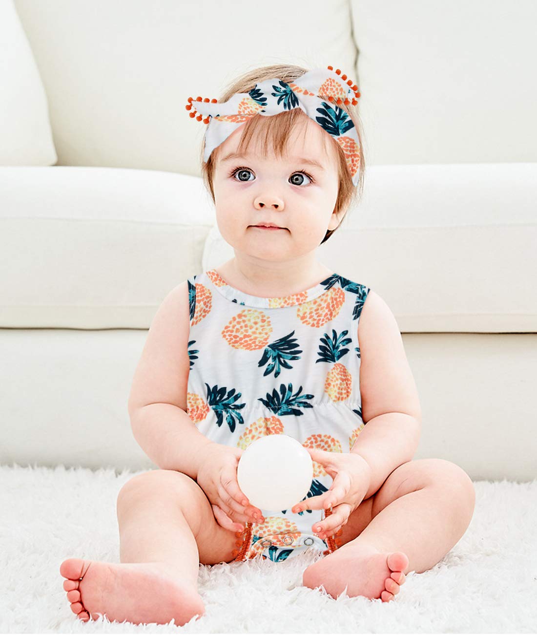 Baby Girl Clothes 0-24 Months Floral Sleeveless Newborn Romper Jumpsuit Outfit Set with Headband