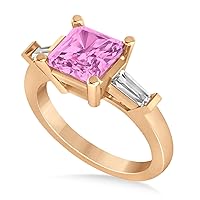 Allurez 14k Gold Pink Sapphire and Diamond Three-Stone Radiant Ring (2.12ct)