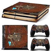 ZOOMHITSKINS PS4 Console and Controller Skins, Old Book Treasure Pirate Knight Medieval Gold Pearl Map, Durable, Bubble-Free Goo-Free, 1 Console Skin 2 Controller Skins, Made in USA