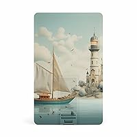 Nautical Lighthouse USB Flash Drive Personalized Credit Bank Card Memory Stick Storage Drive 64G