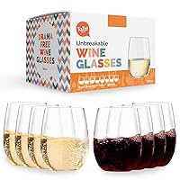 Outdoor Wine Glasses Stemless, 16oz Set of 8, Unbreakable Tritan Plastic Drinkware, Dishwasher Safe Reusable Glasses, Clear Shatterproof Glassware