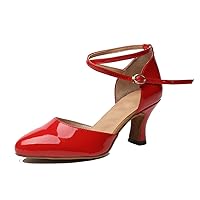 Women's Mid Heel Cross Strap PU Leather Salsa Tango Samba Rumba Modern Latin Dance Wedding Shoes