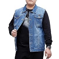 Plus Size Men's Denim Vest Fashion Loose Vest Jacket Casual Sleeveless Jacket Fat Jeans Vest Jacket