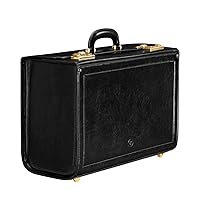 Maxwell Scott - Personalized Mens Luxury Leather Pilot Briefcase/Catalog Case with Combination Lock - The Varese - Black