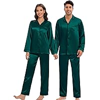Silk Satin Pajamas Set for Couple Matching PJS Women Men 2 Piece Button Down Loungewear Sleepwear Long Sleeve Pjs Set