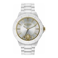 Versus Versace Tokyo R Collection Luxury Men's Watch with White Strap with White Case and Silver Dial, White/Opulent Garden, OS, Versus Versace | Tokyo R, White/Opulent Garden, Versus Versace | Tokyo