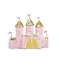 Princess Castle 3D Pinata - Pink & Gold Cardboard and Paper, Ultimate Party Fun for Kids' Birthdays & Themed Celebrations (1 Pc.)