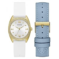GUESS Women's 34mm Watch - Interchangeable Straps White Dial Gold-Tone Case