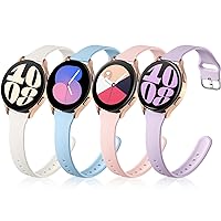 4 Pack Slim Band Compatible with Samsung Watch 6 Bands/Galaxy Watch 5 Band/Galaxy Watch 4 Band, Galaxy Watch 5 Pro/Watch 4 6 Classic/Watch 3/Active 2 Bands, 20mm Silicone Sport Strap Women Men
