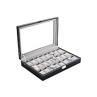 SONGMICS Watch Box, 24-Slot Watch Case, Lockable Watch Storage Box with Glass Lid, Gift Idea, Black Synthetic Leather, Gray Lining UJWB024, 11.6