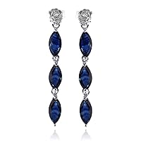 2.95ctw Genuine Sapphire and Diamond 925 Sliver Earrings (G-H, SI1-SI2)