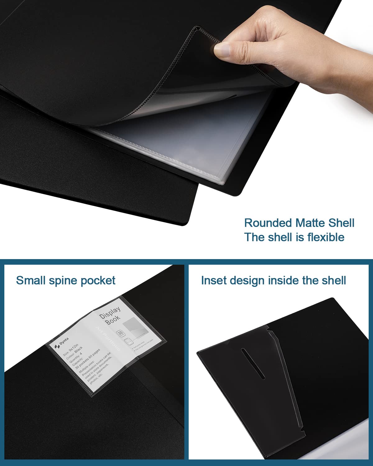 Folder with Plastic Sleeves 4 Pack 9x12 Black Portfolio Folder for  Artwork Display Book 30 Pockets 60 Page Capacity