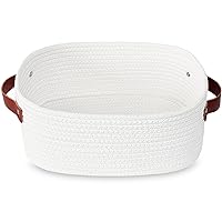 ABenkle Small White Basket with Handle, Soft Woven Storage Bins Baskets for Baby Cat and Dog Toys Organizer, Decorative Shelves Closet Organizing Easter Baskets Chest Box, Empty Gift Basket