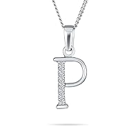Bling Jewelry Delicate ABC Cubic Zirconia Pave CZ Capital Block Letter Alphabet Initial Pendant Necklace For Teen Women .925 Sterling Silver