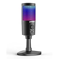 Gemini Sound GSM100USB PC Computer USB Condenser Microphone with RGB LED Lights Headphone Jack Volume and Background Noise Reduction Controls for Live Streaming Podcasting Chat Gaming Twitch Zoom