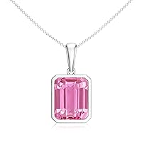 Natural Pink Sapphire Emerald-Cut Pendant Necklace for Women in Sterling Silver / 14K Solid Gold/Platinum