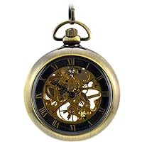 Bronze Roman Numerals Hollow Skeleton Steel Mechanical Pocket Watch Without Cover
