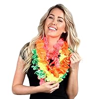 Hawaiian Flower Lei Necklace Assorted Neon Colors for Lua Party Pack of 12