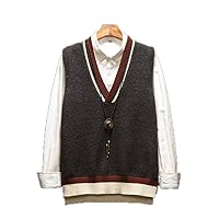 Men Sleeveless Clothes Kpop Vest Japanese Harajuku V-Neck College Tops Dark Grey 4XL