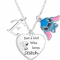 Stitch Necklace with Initial Letter Necklace A-Z Letter Ohana Necklace Stitch Birthday Gifts for Women Girls Gifts for Daughter Sister Niece Friends