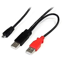1 ft USB Y Cable for External Hard Drive - Dual USB A to Micro B (USB2HAUBY1)