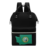 Washington State Flag Map Waterproof Mommy Bag Diaper Bag Backpack Multifunction Large Capacity Travel Bag