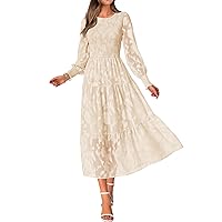 BTFBM Casual Women's 2023 Fall Dresses Elegant Wedding Guest Dress Long Sleeve Floral Midi Dress Flowy Bohemian Long Dress
