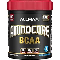 ALLMAX AMINOCORE BCAA, Blue Raspberry - 945 g Powder - 8.18 Grams of BCAAs Per Serving - with B Vitamins - No Fillers or Non-BCAA Aminos - Sugar Free - 90 Servings